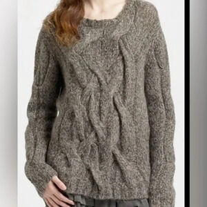 THEORY Bramsy Airmix Dark Gray Cable Knit Chunky Sweater Size Small 1357